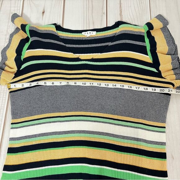 THML Womens Rib Knit Short Sleeve Sweater Size M Yellow and Blue Relaxed Fit - Picture 5 of 10